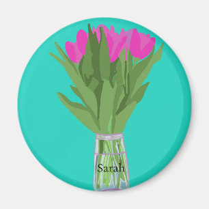 Íman Ilustração Moderna da Flor de Tulip bonito + Nome