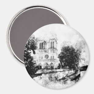 Íman Ilustração Monocromática da Catedral de Notre-Dame