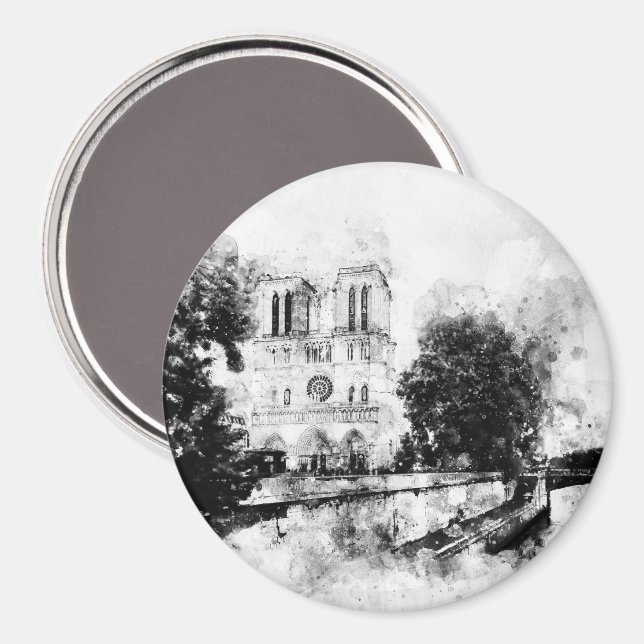 Íman Ilustração Monocromática da Catedral de Notre-Dame (Front/Back)
