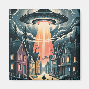 Íman Ilustração Noturna de Abdução por OVNI na Rua