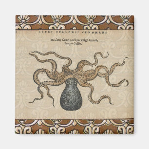 Íman Ilustração Octopus Kraken Vintage