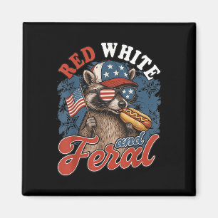 Íman Ilustração Patriótica Feral Raccoon para 4 de julh