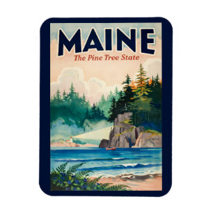 Íman Ilustração Pintura da Casa de Luz do Maine Viagem 