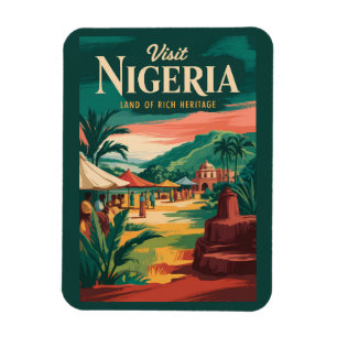 Íman Ilustração Pintura de Viagem Vintage da Nigéria