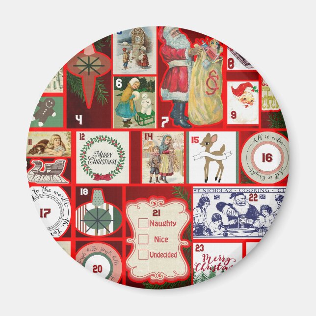 Íman Ilustração Quadrada do Bloco de Advento de Natal A (Frente)