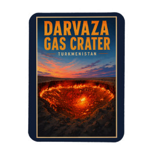 Íman Ilustração Retro da Cratera de Gás de Darvaza Turc