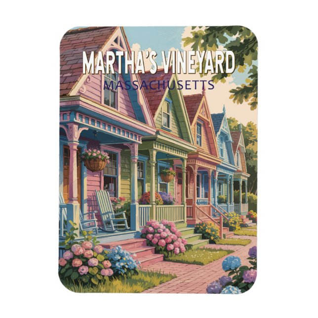 Íman Ilustração Retro de Martha's Vineyard Massachusett (Vertical)