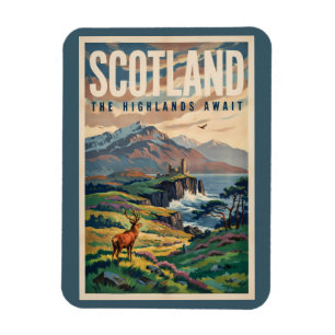 Íman Ilustração Retro de Veado das Terras Altas Escoces