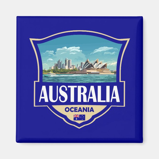 Íman Ilustração Retro Insígnia Austrália (Frente)