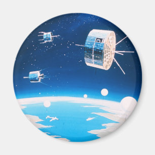 Íman Ilustração satélite retro do vintage do foguete