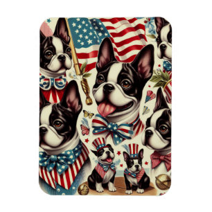 Íman Ilustração Sem Costura de Boston Terrier Vintage