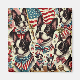 Íman Ilustração Sem Costura de Boston Terrier Vintage