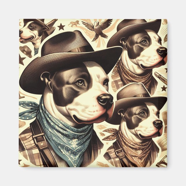 Íman Ilustração Vintage American Pit Bull Terrier (Frente)