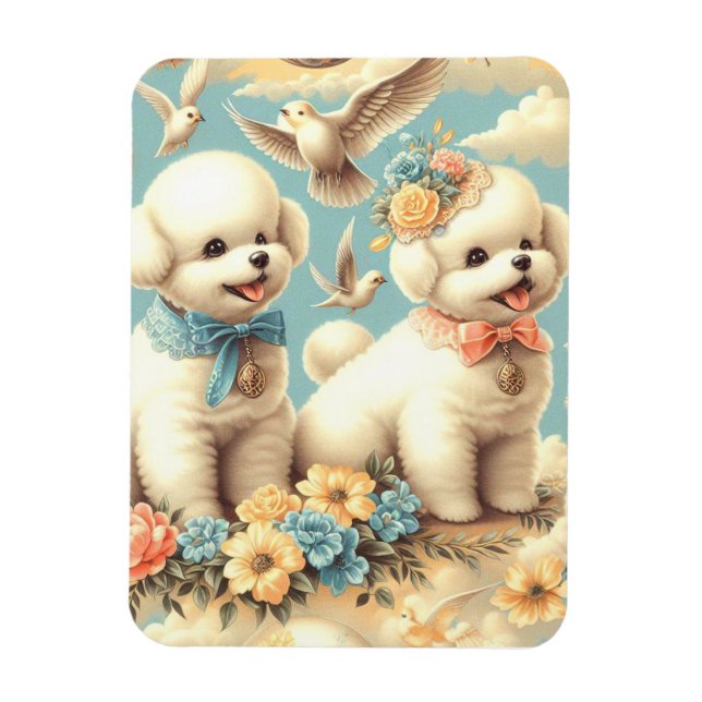Íman Ilustração Vintage Cute Bichon Frisé (Vertical)