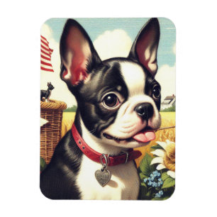 Íman Ilustração Vintage de Boston Terrier