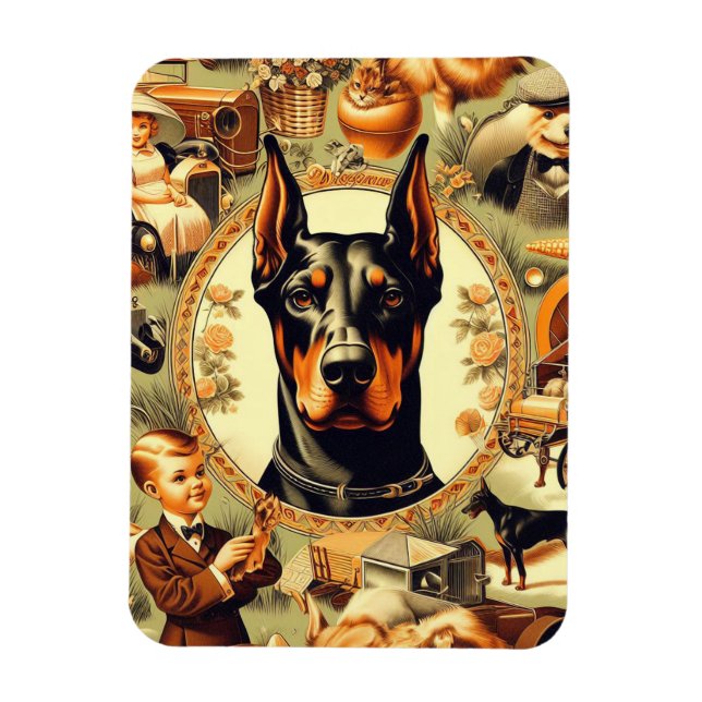 Íman Ilustração Vintage Doberman (Vertical)