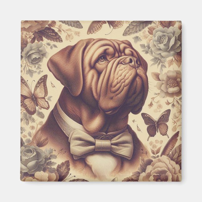Íman Ilustração Vintage Dogue de Bordeaux (Frente)