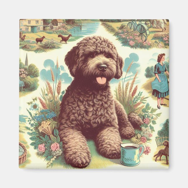 Íman Ilustração Vintage Lagotto Romagnolo (Frente)