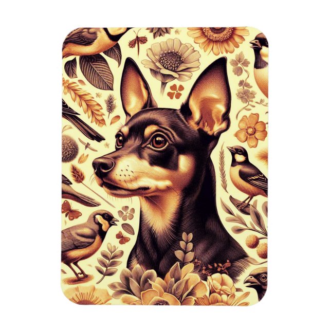 Íman Ilustração Vintage Pinscher (Vertical)