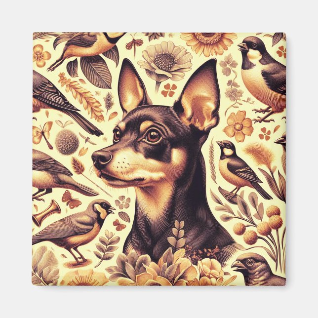Íman Ilustração Vintage Pinscher (Frente)