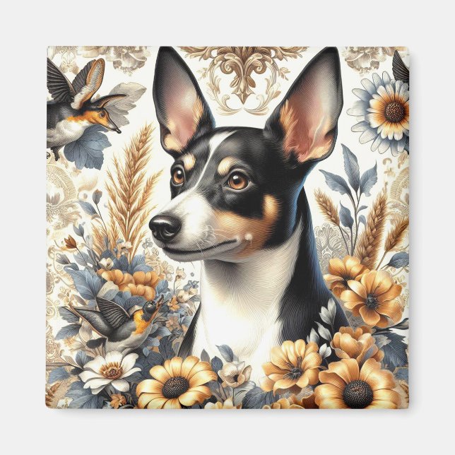 Íman Ilustração Vintage Rat Terrier (Frente)