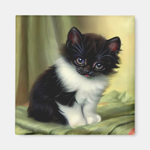 Íman Ilustração Vintage Tuxedo Kitten