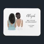 Íman Ilustrado Você será meu ímã de damas de honra?<br><div class="desc">Simples e clássico imã "Você será minha dama de honra?" com noiva e dama de honra. Personalize o nome e a função de sua preferência. Veja nossa coleção para outros penteados e vestidos. Veja nossa coleção para outros penteados e vestidos.</div>