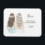 Íman Ilustrado Você será meu ímã de damas de honra?<br><div class="desc">Simples e clássico imã "Você será minha dama de honra?" com noiva e dama de honra. Personalize o nome e a função de sua preferência.</div>