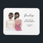 Íman Ilustrado Você será meu ímã de damas de honra?<br><div class="desc">Simples e clássico imã "Você será minha dama de honra?" com noiva e dama de honra. Personalize o nome e a função de sua preferência.</div>