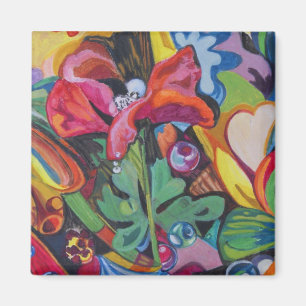 Íman ímã artístico decorativo com papoila vermelha