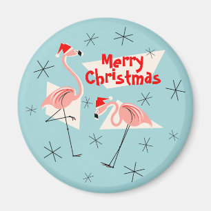 Íman Ímã azul do Feliz Natal de Santa do flamingo