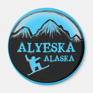 Íman Ímã azul do snowboarder de Alyeska Alaska