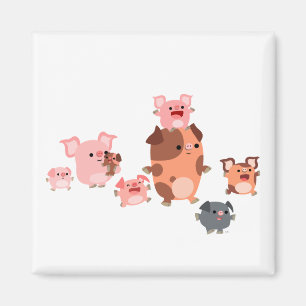 Íman Ímã bonito da família do porco dos desenhos