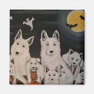 Íman Ímã branco da família do Dia das Bruxas do cão