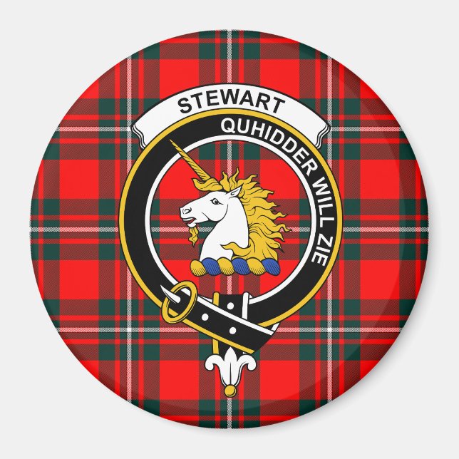 Íman Ímã com Emblema do Clã Stewart e Tartan (Frente)
