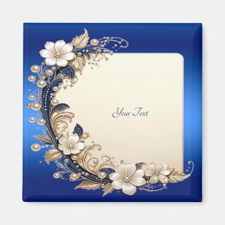 Íman Ímã com Enfeite Floral Azul Branco