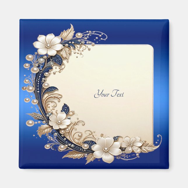 Íman Ímã com Enfeite Floral Azul Branco (Frente)