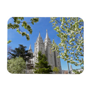 Íman Ímã com o templo de SLC com flores brancas