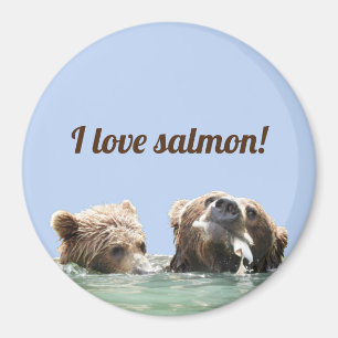 Íman Ímã com urso & filhote de urso com salmões