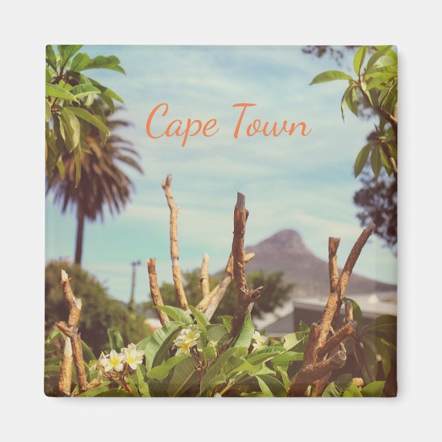 Íman Ímã da Cabeça do Leão de Cape Town com Frangipani (Frente)