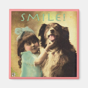 Íman Ímã da foto do sorriso do Collie do cão do vint