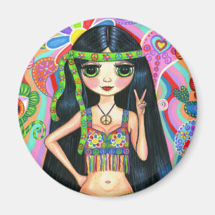 Íman Ímã da menina do Hippie do sinal de paz