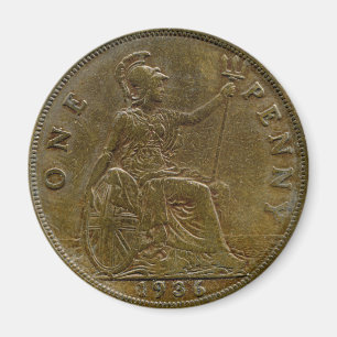 Íman Ímã da moeda de um centavo de 1936 Ingleses