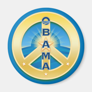 Íman Ímã da paz de Obama Goldstar, redondo no azul