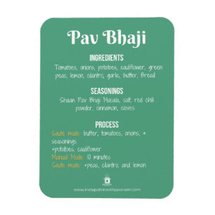 Íman Ímã da receita do Pav Bhaji para o pote imediato