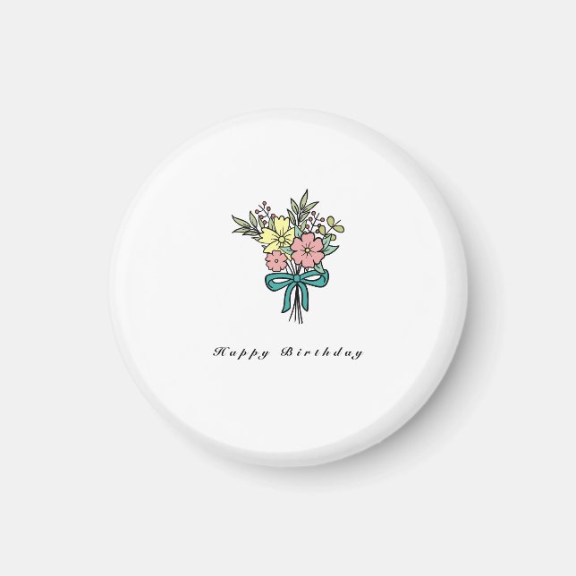 Íman Ímã de aniversário, buquê de flores feliz aniversá (Frente)
