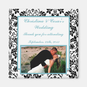 Íman Ímã de Anúncio 2"x2" Preto Damask Azul Bebê