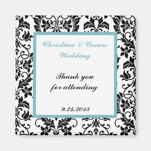 Íman Ímã de Anúncio 2"x2" Preto Damask Azul Bebê