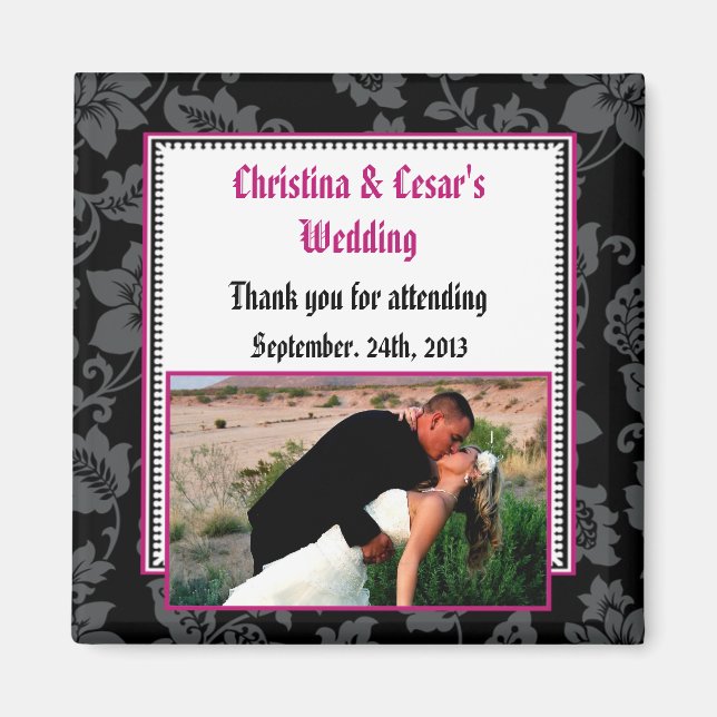 Íman Ímã de Anúncio 2"x2" Preto Floral Rosa Quente (Frente)