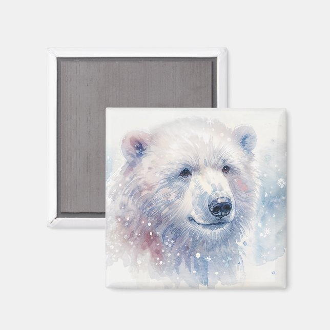 Íman Ímã de Aquarela de Urso Polar de Inverno (Front/Back)